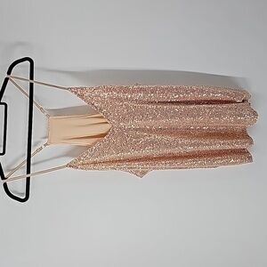 Rose Gold Sequined Vneck Racerback Halter Top Size XXL